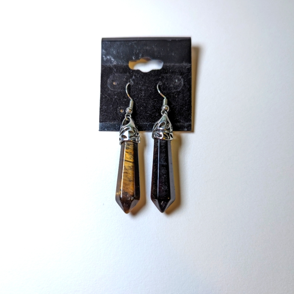 Tiger Eye Point Crystal Earrings